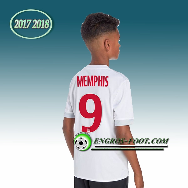 Engros-foot: Ensemble Maillot Foot Olympique Lyon OL Enfant MEMPHIS 9 Domicile 2017 2018 Blanc Thailande