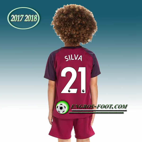 Engros-foot: Ensemble Maillot Foot Manchester City Enfant SILVA 21 Exterieur 2017 2018 Violet Thailande