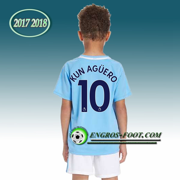 Engros-foot: Ensemble Maillot Foot Manchester City Enfant KUN AGüERO 10 Domicile 2017 2018 Bleu Thailande