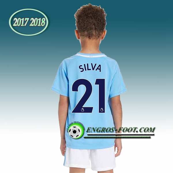 Engros-foot: Ensemble Maillot Foot Manchester City Enfant SILVA 21 Domicile 2017 2018 Bleu Thailande