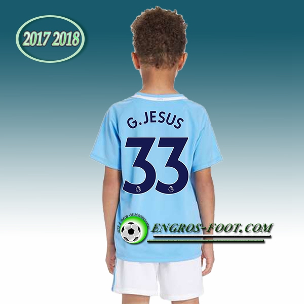 Engros-foot: Ensemble Maillot Foot Manchester City Enfant G.JESUS 33 Domicile 2017 2018 Bleu Thailande