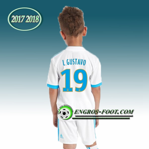 Engros-foot: Ensemble Maillot Foot Marseille OM Enfant L. GUSTAVO 19 Domicile 2017 2018 Blanc Thailande