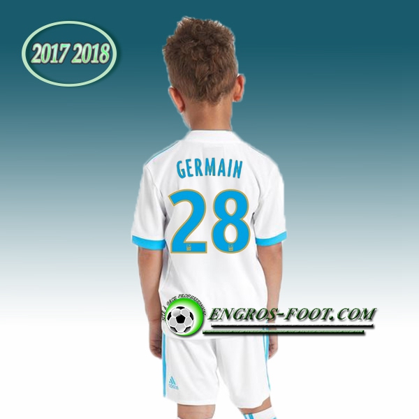 Engros-foot: Ensemble Maillot Foot Marseille OM Enfant GERMAIN 28 Domicile 2017 2018 Blanc Thailande