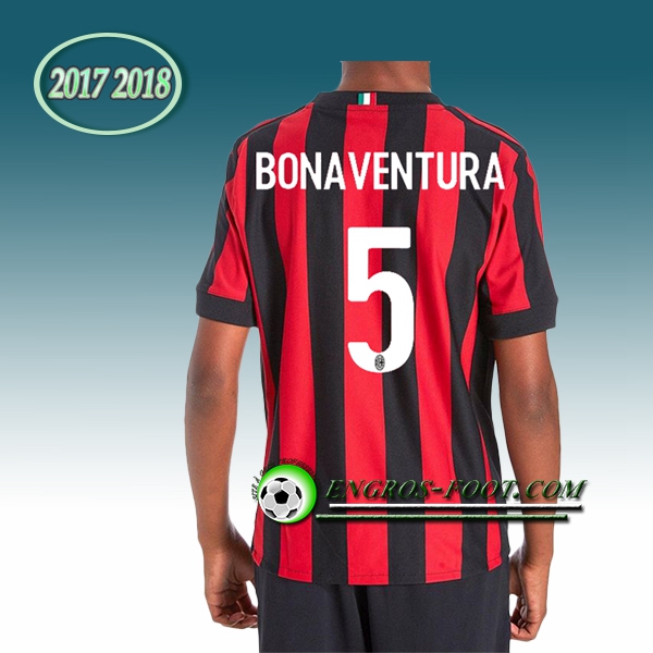 Engros-foot: Ensemble Maillot Foot Milan AC Enfant BONAVENTURA 5 Domicile 2017 2018 Rouge/Noir Thailande