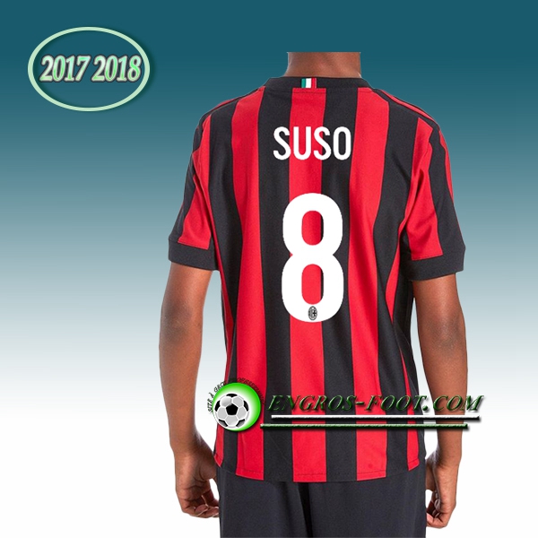 Engros-foot: Ensemble Maillot Foot Milan AC Enfant SUSO 8 Domicile 2017 2018 Rouge/Noir Thailande