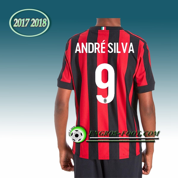 Engros-foot: Ensemble Maillot Foot Milan AC Enfant ANDRE SILVA 9 Domicile 2017 2018 Rouge/Noir Thailande