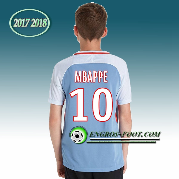 Engros-foot: Ensemble Maillot Foot AS Monaco Enfant Mbappe 10 Exterieur 2017 2018 Bleu Clair Thailande