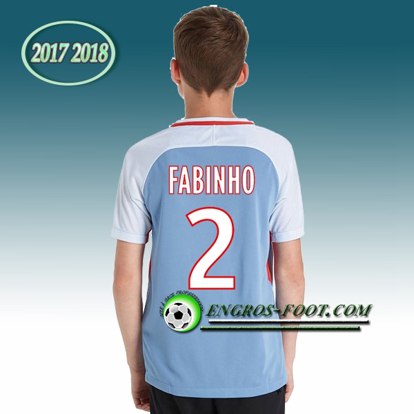 Engros-foot: Ensemble Maillot Foot AS Monaco Enfant Fabinho 2 Exterieur 2017 2018 Bleu Clair Thailande