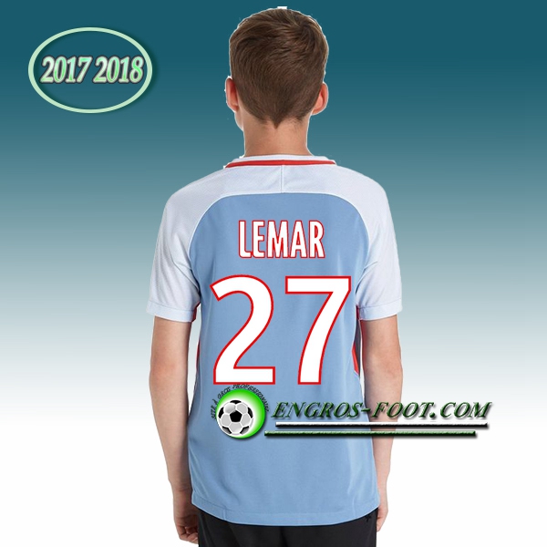 Engros-foot: Ensemble Maillot Foot AS Monaco Enfant Lemar 27 Exterieur 2017 2018 Bleu Clair Thailande