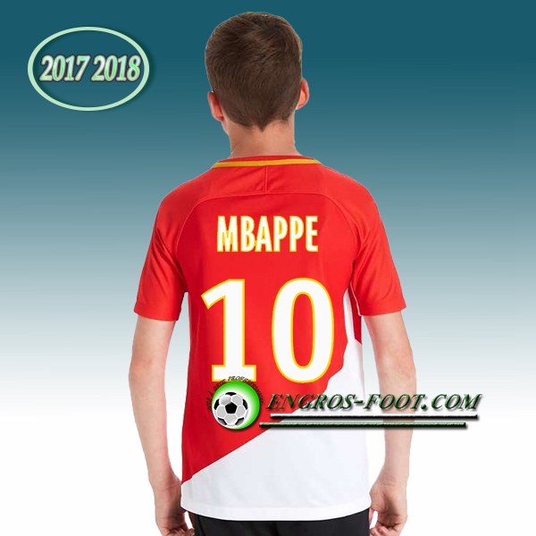 Engros-foot: Ensemble Maillot Foot AS Monaco Enfant Mbappe 10 Domicile 2017 2018 Rouge/Blanc Thailande