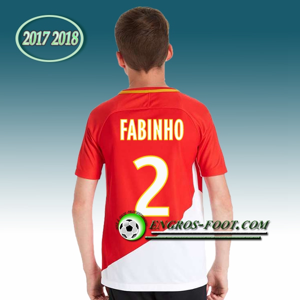 Engros-foot: Ensemble Maillot Foot AS Monaco Enfant Fabinho 2 Domicile 2017 2018 Rouge/Blanc Thailande