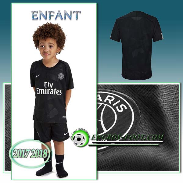 Engros-foot: Ensemble Maillot Foot PSG Enfant Third 2017 2018 Noir Thailande