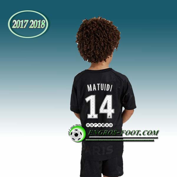 Engros-foot: Ensemble Maillot Foot PSG Enfant MATUIDI 14 Third 2017 2018 Noir Thailande