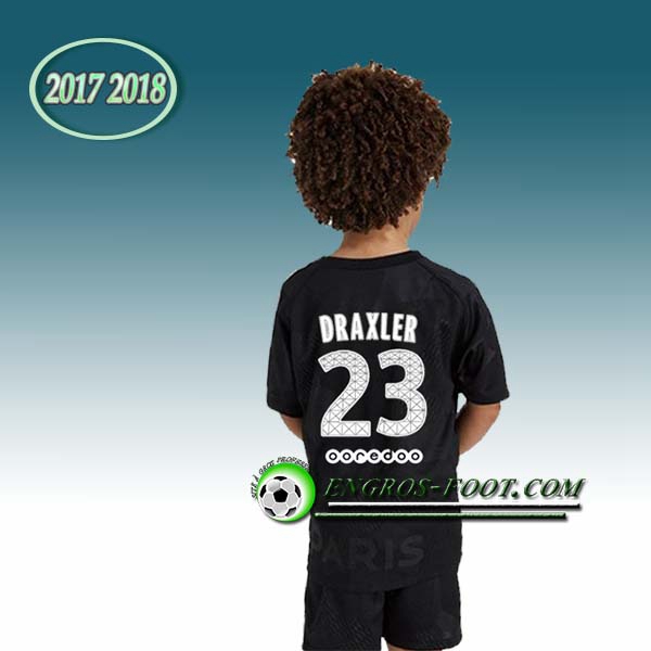 Engros-foot: Ensemble Maillot Foot PSG Enfant DRAXLER 23 Third 2017 2018 Noir Thailande