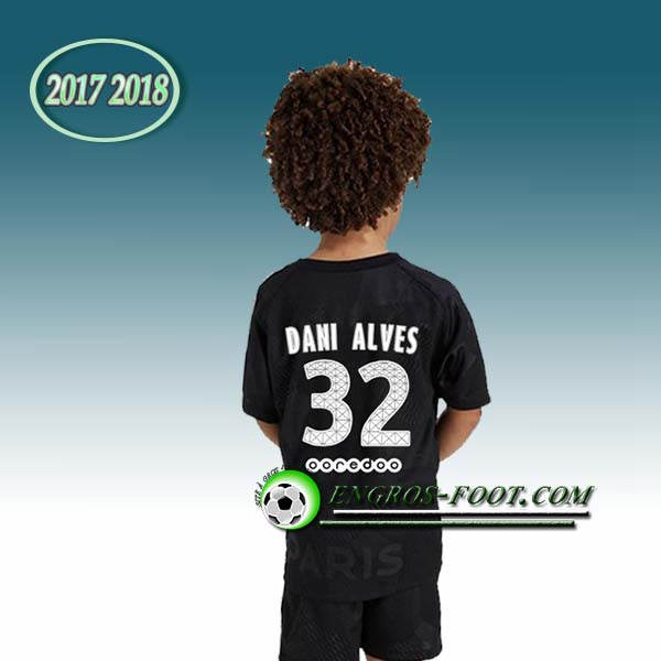 Engros-foot: Ensemble Maillot Foot PSG Enfant DANI ALVES 32 Third 2017 2018 Noir Thailande