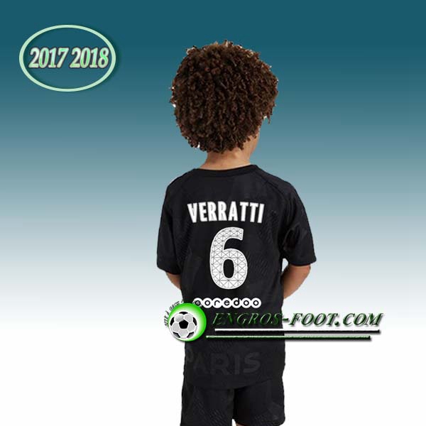 Engros-foot: Ensemble Maillot Foot PSG Enfant VERRATTI 6 Third 2017 2018 Noir Thailande