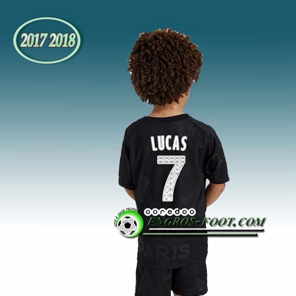 Engros-foot: Ensemble Maillot Foot PSG Enfant LUCAS 7 Third 2017 2018 Noir Thailande