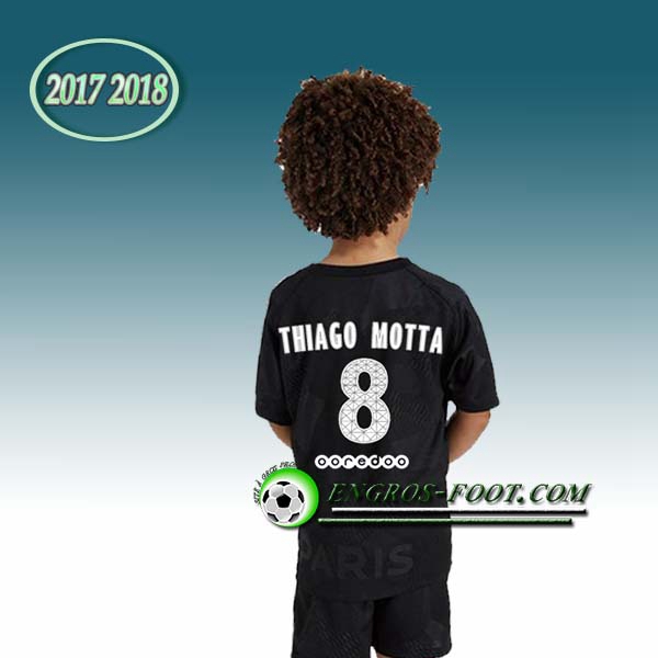 Engros-foot: Ensemble Maillot Foot PSG Enfant THIAGO MOTTA 8 Third 2017 2018 Noir Thailande