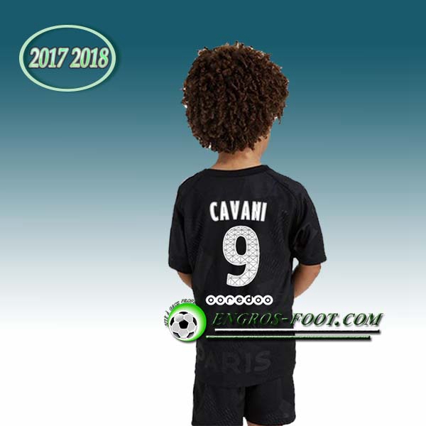 Engros-foot: Ensemble Maillot Foot PSG Enfant CAVANI 9 Third 2017 2018 Noir Thailande