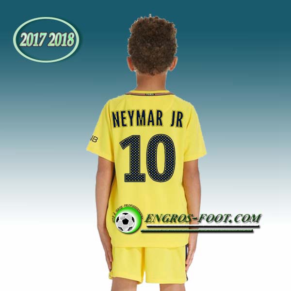 Engros-foot: Ensemble Maillot Foot PSG Enfant NEYMAR JR 10 Exterieur 2017 2018 Jaune Thailande