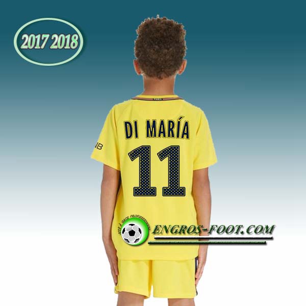 Engros-foot: Ensemble Maillot Foot PSG Enfant DI MARIA 11 Exterieur 2017 2018 Jaune Thailande