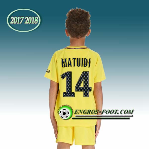 Engros-foot: Ensemble Maillot Foot PSG Enfant MATUIDI 14 Exterieur 2017 2018 Jaune Thailande