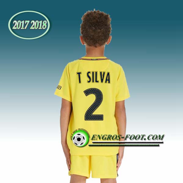 Engros-foot: Ensemble Maillot Foot PSG Enfant T.SILVA 2 Exterieur 2017 2018 Jaune Thailande