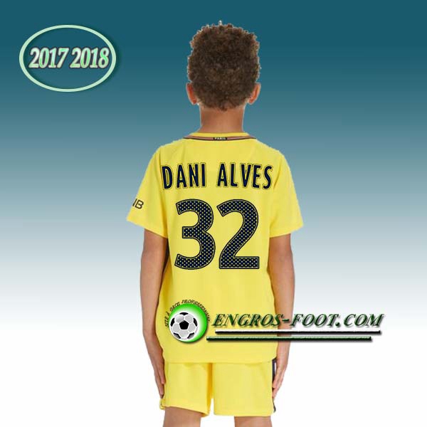 Engros-foot: Ensemble Maillot Foot PSG Enfant DANI ALVES 32 Exterieur 2017 2018 Jaune Thailande