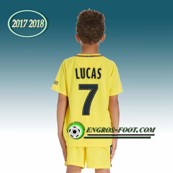 Engros-foot: Ensemble Maillot Foot PSG Enfant LUCAS 7 Exterieur 2017 2018 Jaune Thailande