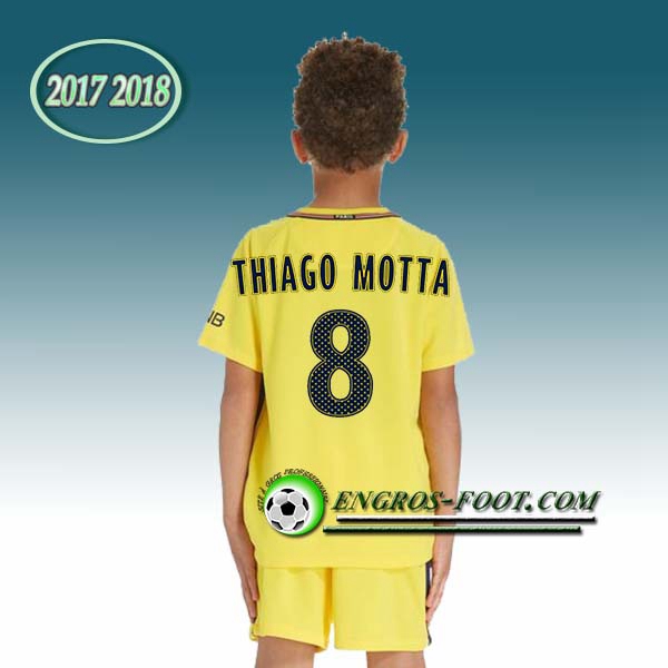 Engros-foot: Ensemble Maillot Foot PSG Enfant THIAGO MOTTA 8 Exterieur 2017 2018 Jaune Thailande