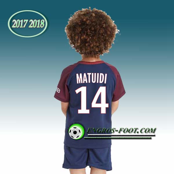 Engros-foot: Ensemble Maillot Foot PSG Enfant MATUIDI 14 Domicile 2017 2018 Bleu/Rouge Thailande