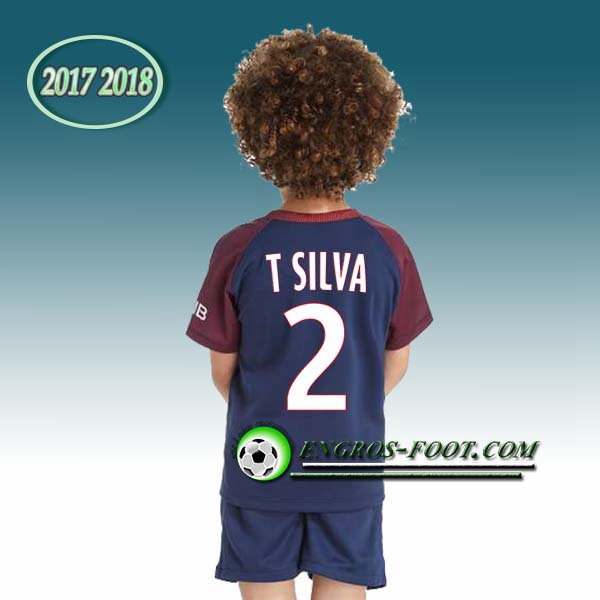 Engros-foot: Ensemble Maillot Foot PSG Enfant T.SILVA 2 Domicile 2017 2018 Bleu/Rouge Thailande