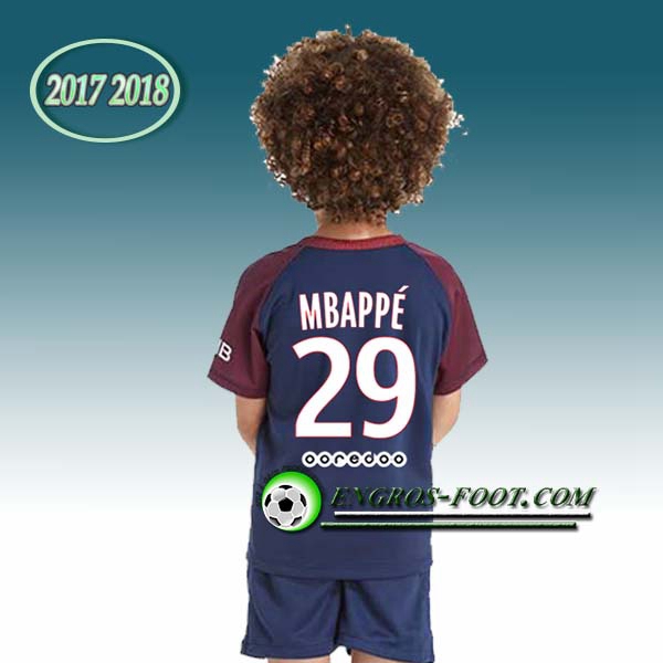 Engros-foot: Ensemble Maillot Foot PSG Enfant MBAPPé 29 Domicile 2017 2018 Bleu/Rouge Thailande