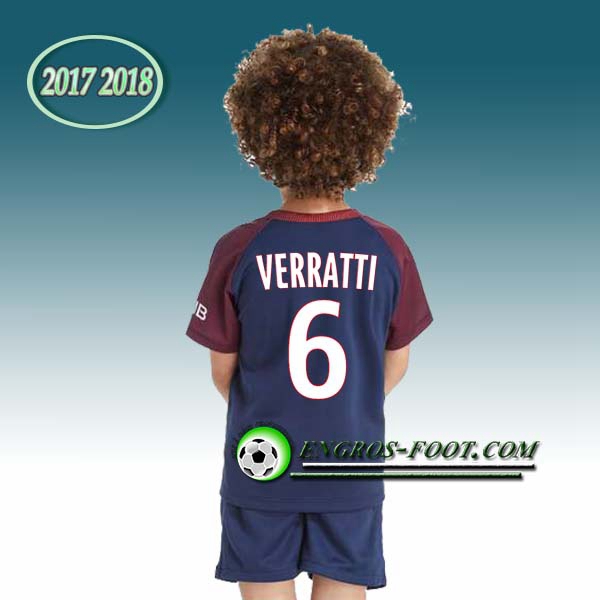 Engros-foot: Ensemble Maillot Foot PSG Enfant VERRATTI 6 Domicile 2017 2018 Bleu/Rouge Thailande