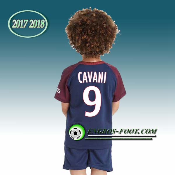 Engros-foot: Ensemble Maillot Foot PSG Enfant CAVANI 9 Domicile 2017 2018 Bleu/Rouge Thailande