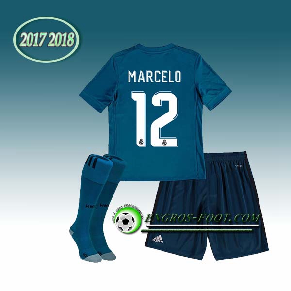 Engros-foot: Ensemble Maillot Foot Real Madrid Enfant MARCELO 12 Third 2017 2018 Bleu Thailande