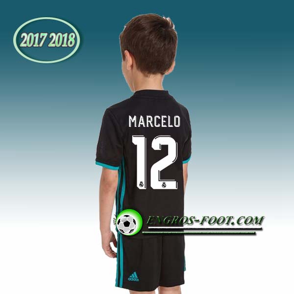 Engros-foot: Ensemble Maillot Foot Real Madrid Enfant MARCELO 12 Exterieur 2017 2018 Noir/Bleu Thailande