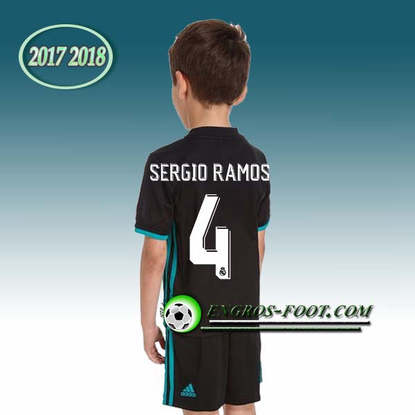 Engros-foot: Ensemble Maillot Foot Real Madrid Enfant SERGIO RAMOS 4 Exterieur 2017 2018 Noir/Bleu Thailande