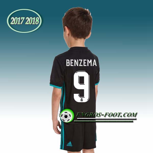 Engros-foot: Ensemble Maillot Foot Real Madrid Enfant BENZEMA 9 Exterieur 2017 2018 Noir/Bleu Thailande