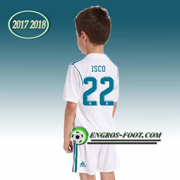 Engros-foot: Ensemble Maillot Foot Real Madrid Enfant ISCO 22 Domicile 2017 2018 Blanc/Bleu Thailande