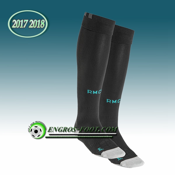 Engros-foot: Jeu Chaussettes Foot Real Madrid Noir 2017 2018 Exterieur Thailande