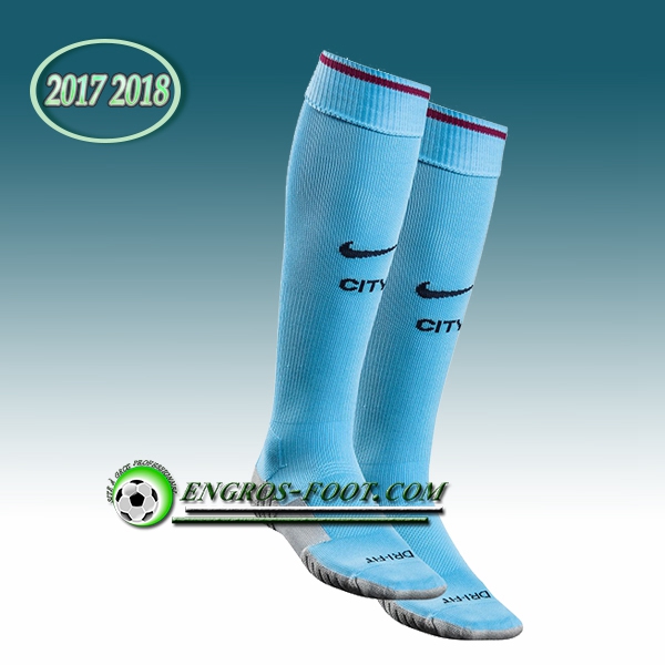 Engros-foot: Jeu Chaussettes Foot Manchester City Bleu 2017 2018 Domicile Thailande