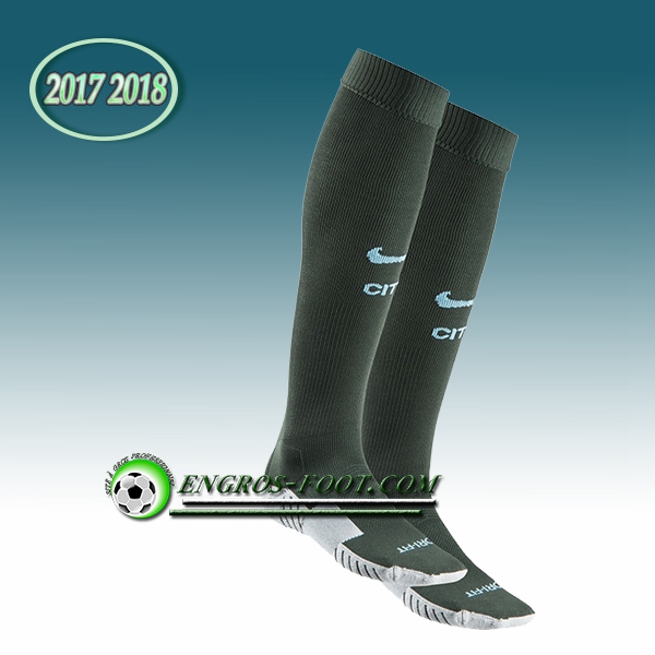 Engros-foot: Jeu Chaussettes Foot Manchester City Gris fonce 2017 2018 Third Thailande