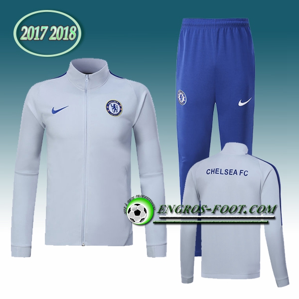 Engros-foot: Survetement Foot - Veste FC Chelsea Gris/Blanc Ensemble 2017-2018 Thailande