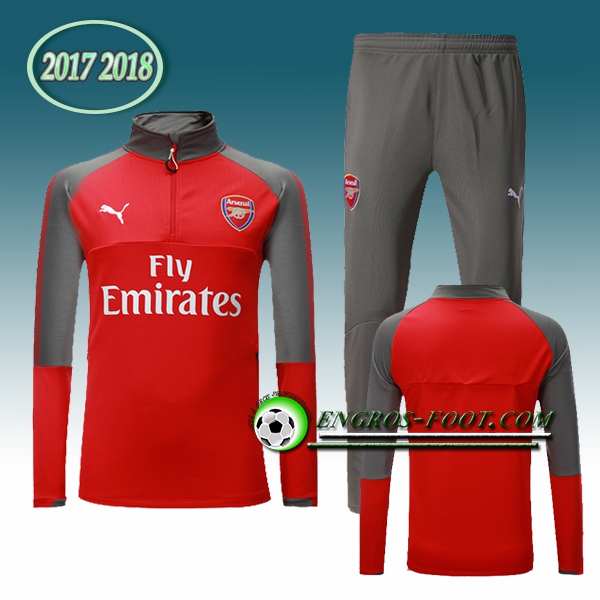 Engros-foot: Survetement Foot Arsenal Rouge/Gris Zipper Ensemble 2017-2018 Thailande