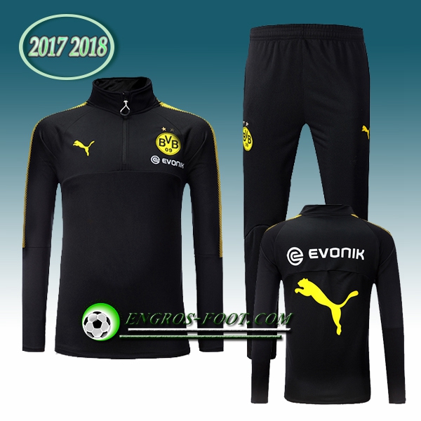 Engros-foot: Survetement Foot Dortmund BVB Noir Zipper Ensemble 2017-2018 Thailande