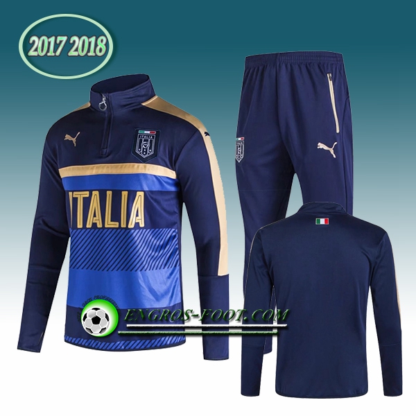 Engros-foot: Survetement Foot Italie Bleu fonce Zipper Ensemble 2017-2018 Thailande