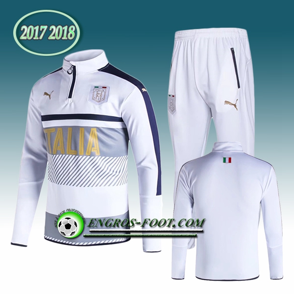 Engros-foot: Survetement Foot Italie Blanc Zipper Ensemble 2017-2018 Thailande