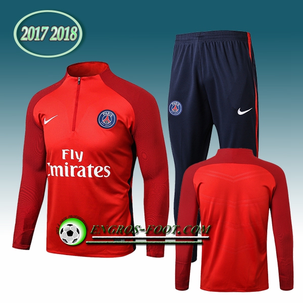 Engros-foot: Survetement Foot Paris PSG Rouge Manche imprimée Ensemble 2017-2018 Thailande