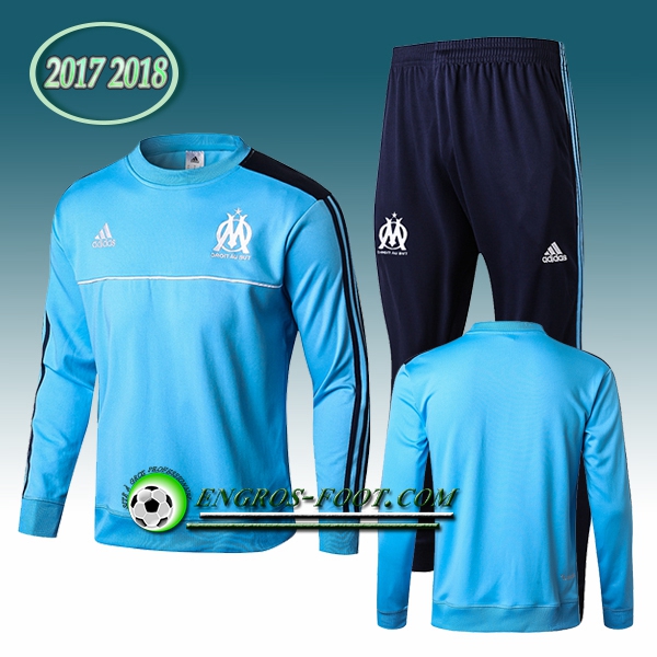 Engros-foot: Survetement Foot Marseille OM Bleu Clair Col Rond Ensemble 2017-2018 Thailande